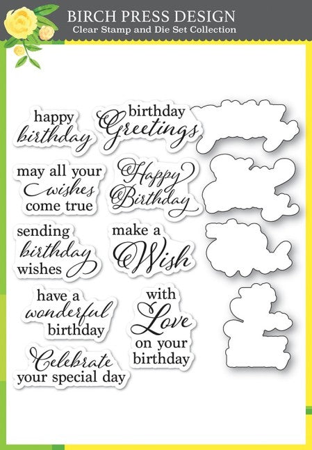 Birch Press Design Elegant Birthday Sentiments clear stamp and die set
