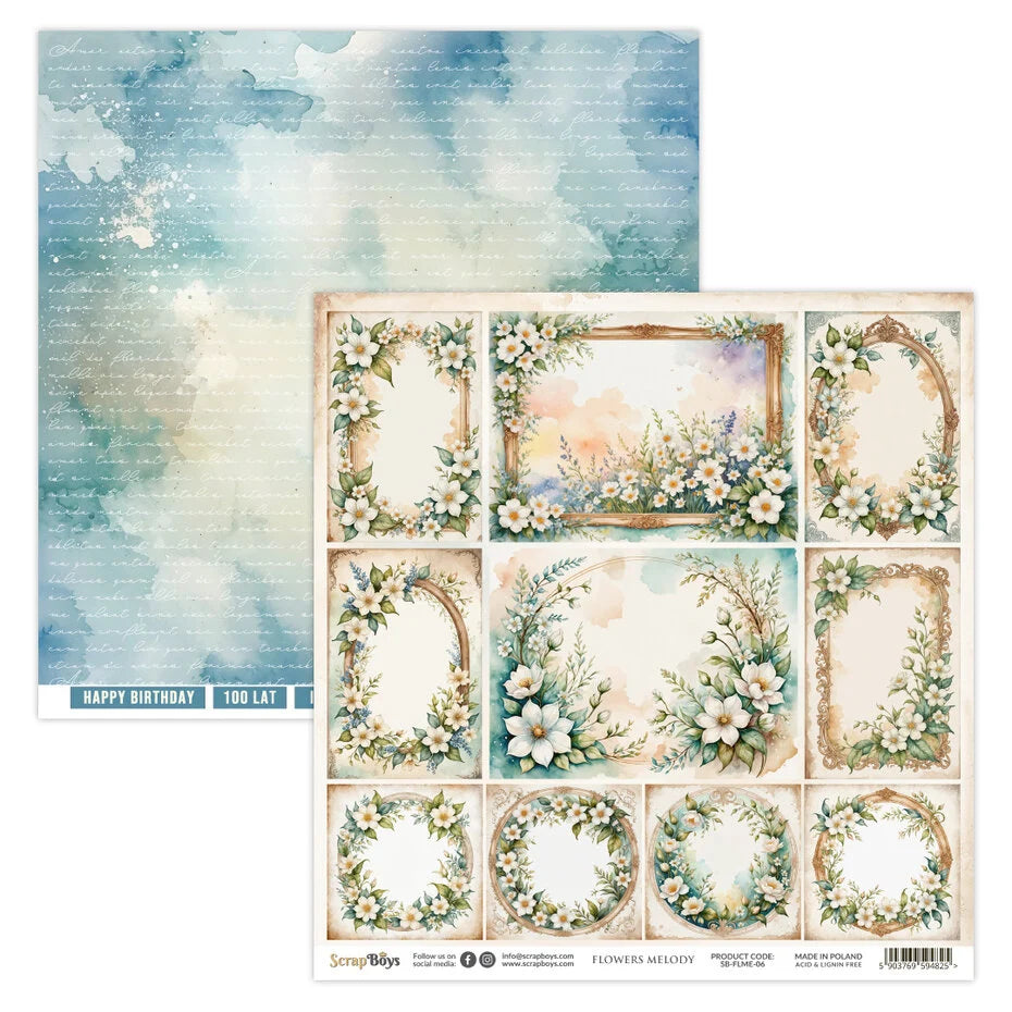 ScrapBoys Flowers Melody 12x12 Inch Paper Pad (SB-FLME-08)