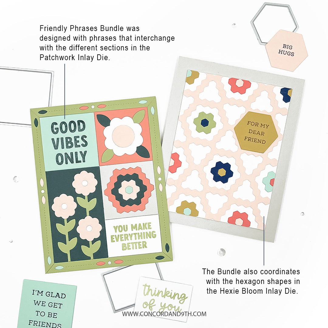 Concord & 9th Friendly Phrases Stamp Set & die (4 x 6)