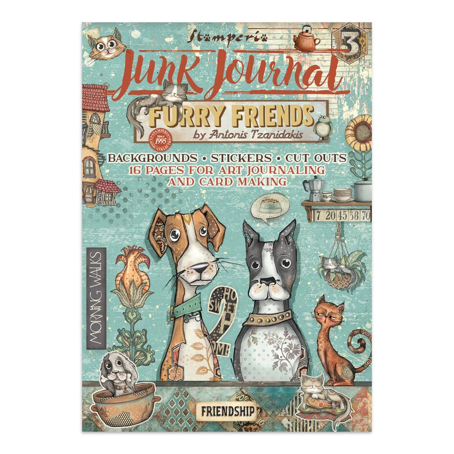 Stamperia Furry Friends Junk Journal Stickers, Backgrounds, Cut-Outs (SBJK07)