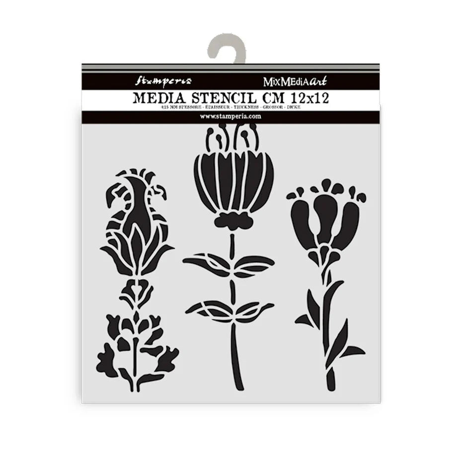 Stamperia Furry Friends Thick Stencil 12x12cm Stylized Flowers (KSTDS63)