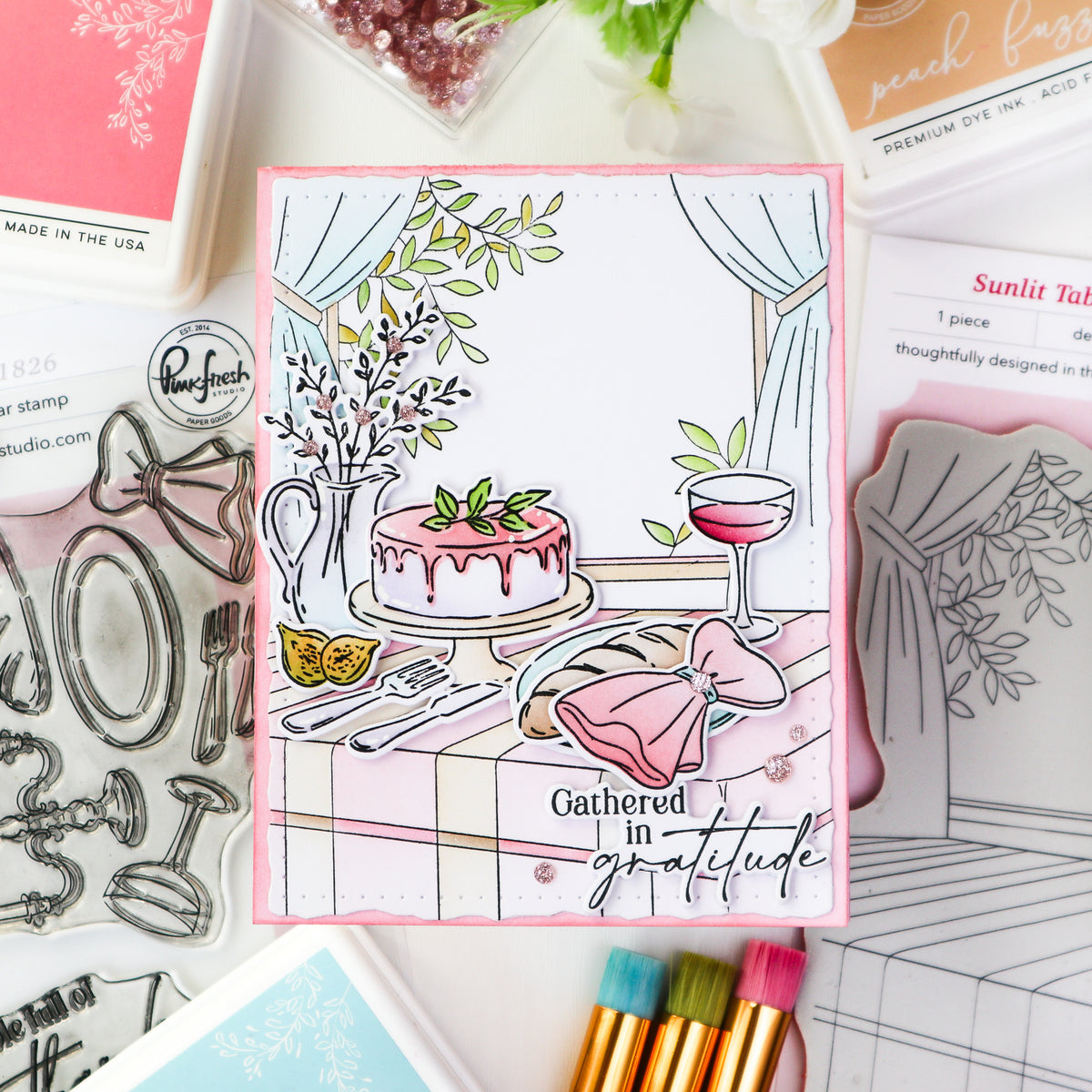 Pinkfresh Studio Gathered in Gratitude Stamp , Die & Stencil Bundle