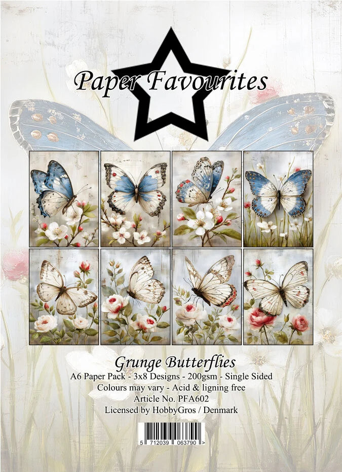 Paper Favourites Grunge Butterflies A6 Paper Pad (PFA602)
