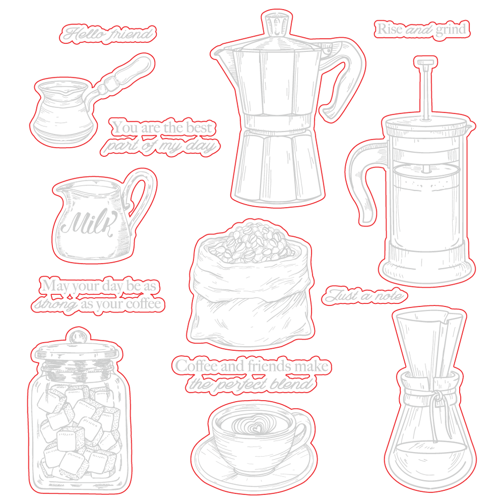 Honey Bee Stamps Rise And Grind - 6x8 Rubber Cling Stamp Set / Die Bundle