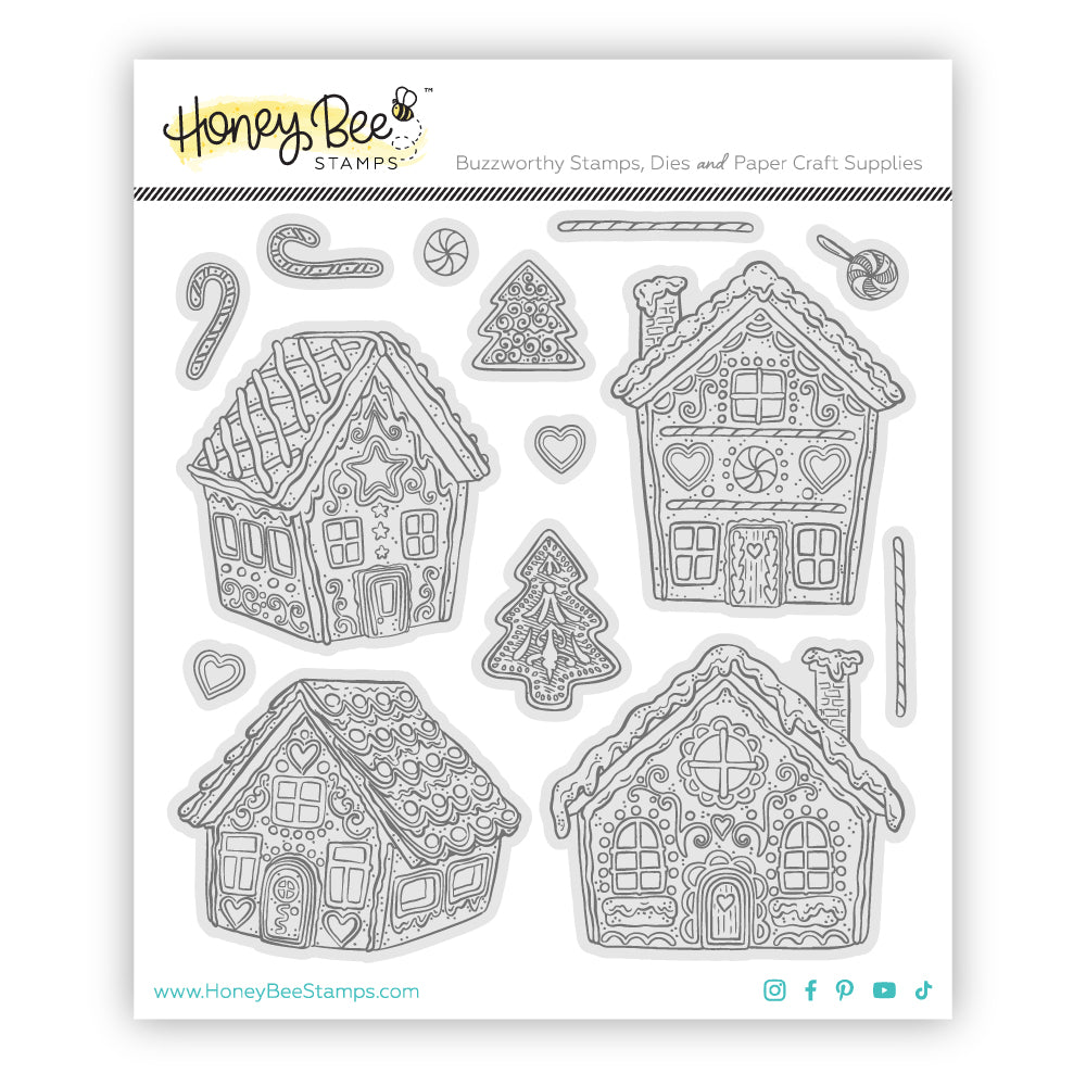 Honey Bee Peppermint Village Rubber Cling Stamp Set