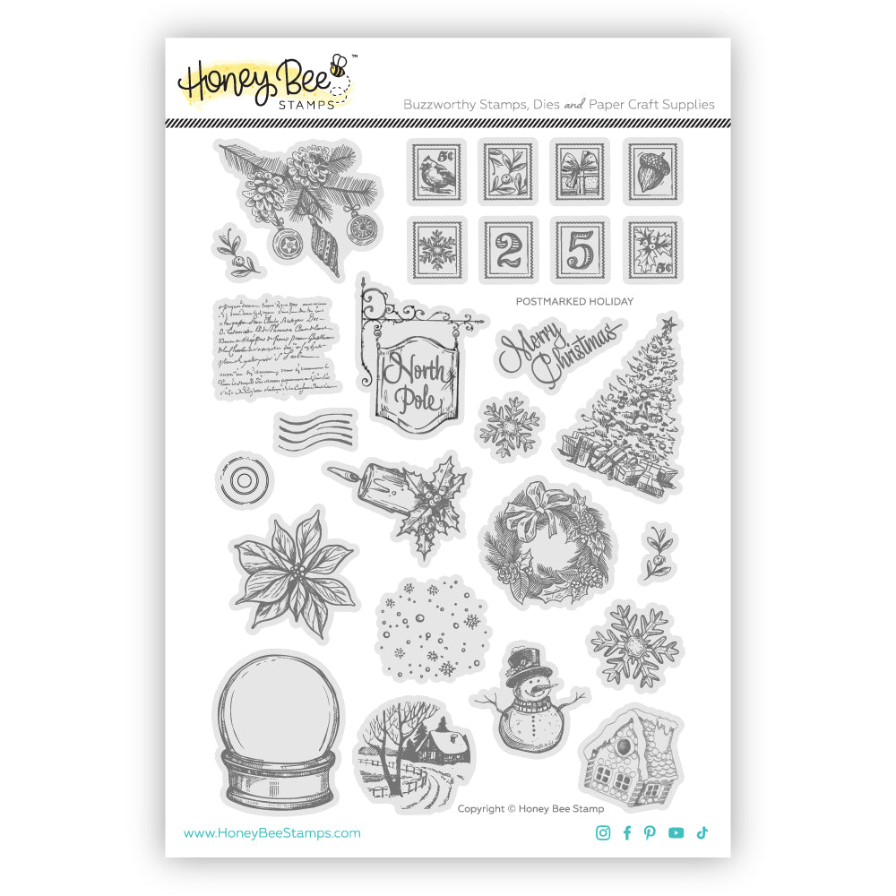Honey Bee Postmarked: Holiday Rubber Cling Stamp Set
