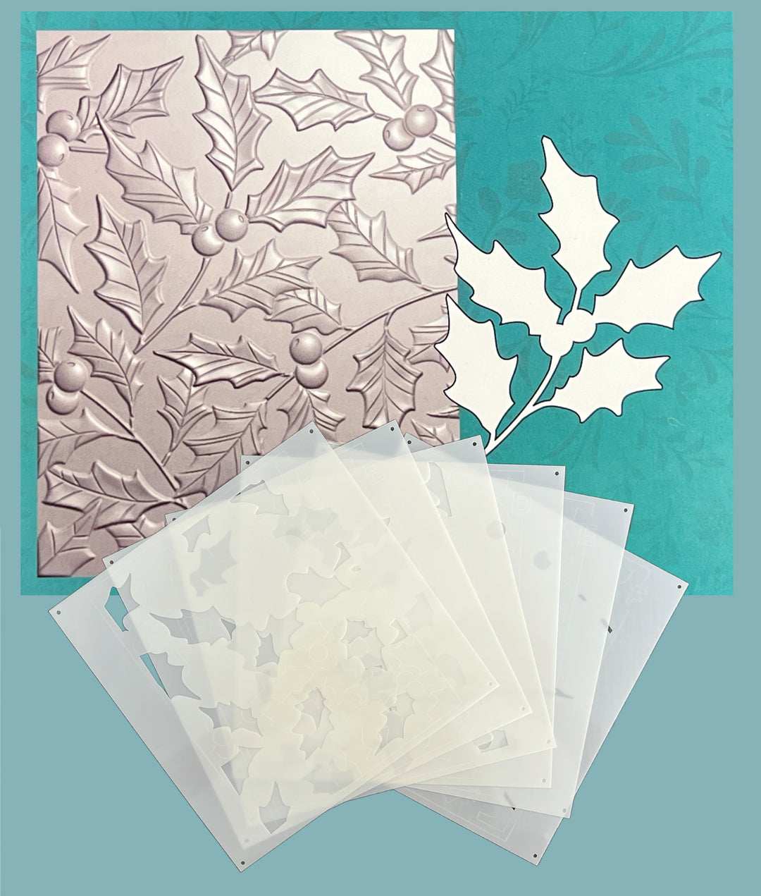Gina K Designs BUNDLE- Holiday Holly 3D Embossing Folder, Die and Stencil