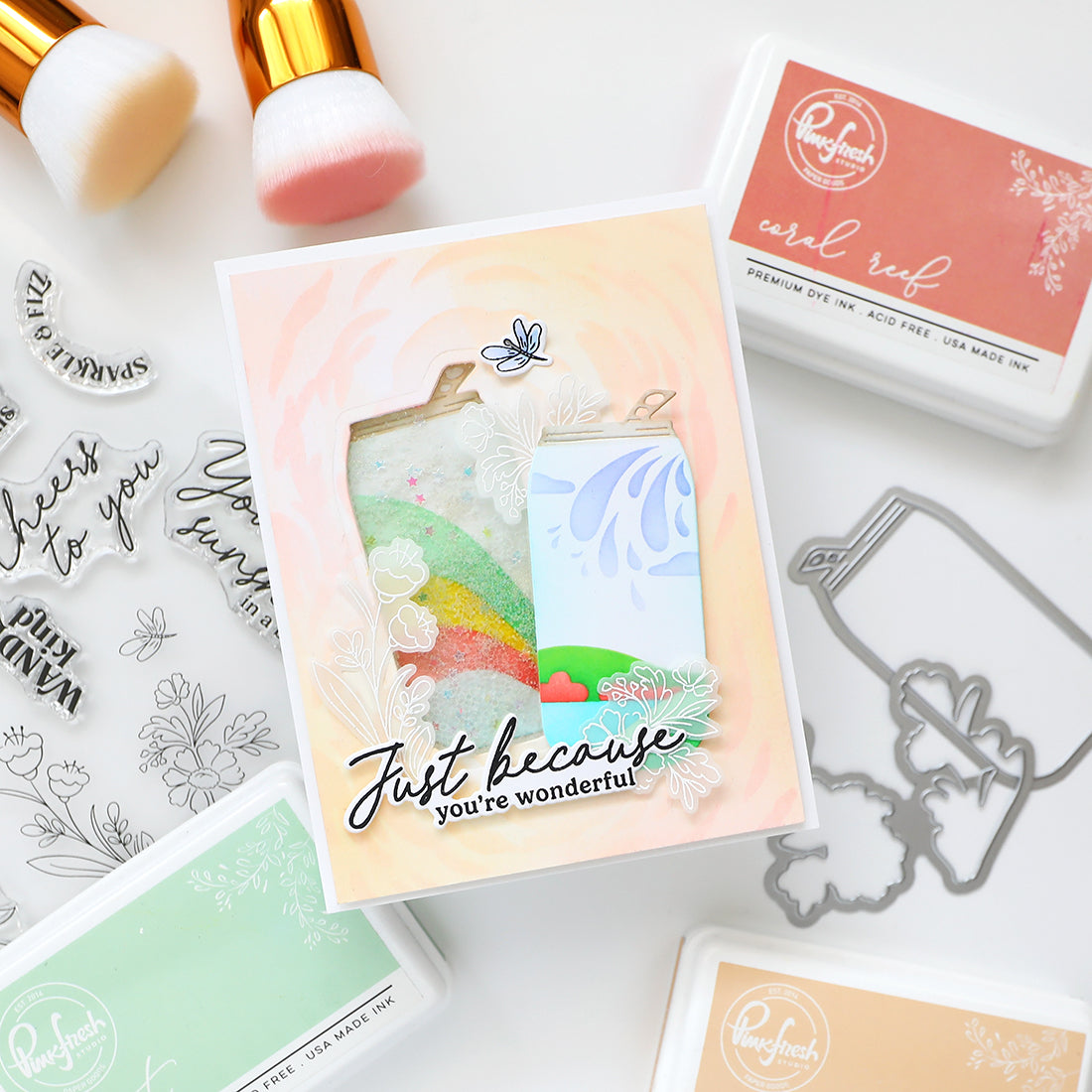 Pinkfresh Studio Sippable Scenes stamp/ Stencil / Die Bundle