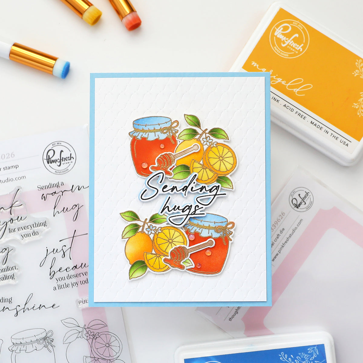 Pinkfresh Studio Steeped in Comfort stencil stamp and die