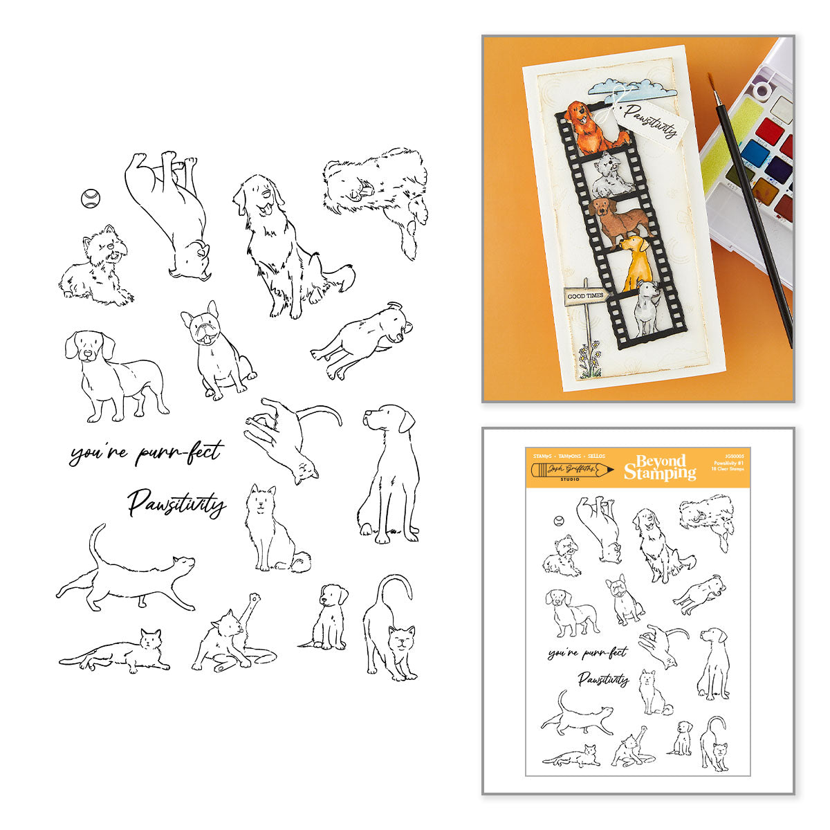 Spellbinders Beyond Stamping Pawsitivity No. 1 Clear Stamp Set by Josh Griffiths Studio - JGS0005
