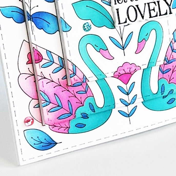 Pinkfresh Studio Swan Reverie cling stamp / Stencil / Press Plate Bundle