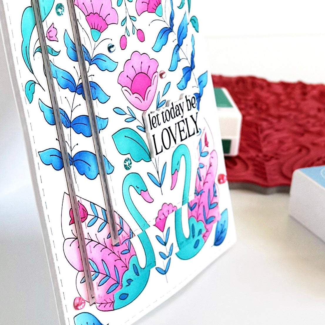 Pinkfresh Studio Swan Reverie cling stamp / Stencil / Press Plate Bundle