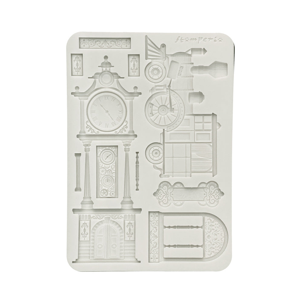 Stamperia Gardens of Time Silicone Mould Train & Clock (KACMA609)