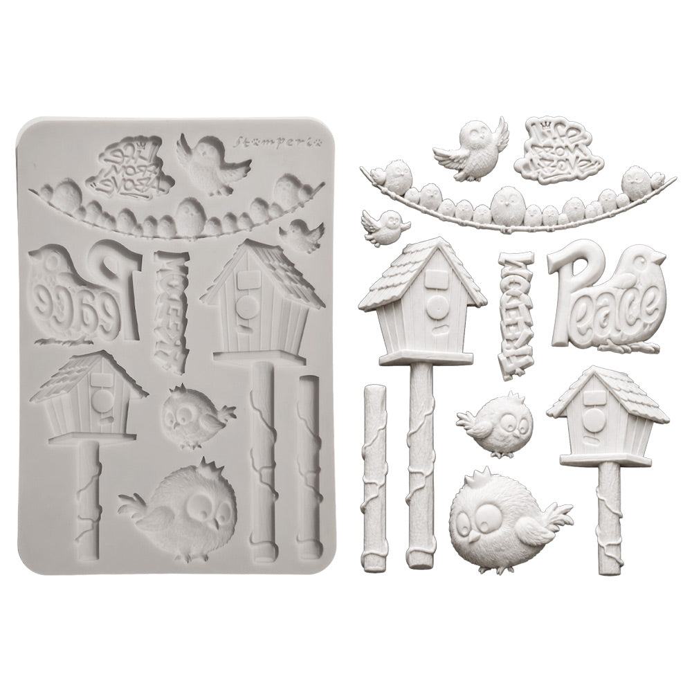 Stamperia Furry Friends 2 A5 Silicon Mould Birds by Antonis Tzanidakis - KACMA625