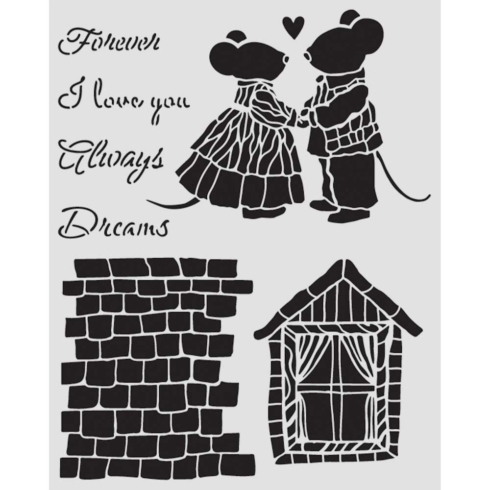 Stamperia Family Thick Stencil 20×25cm House and Mice (KSTD196)