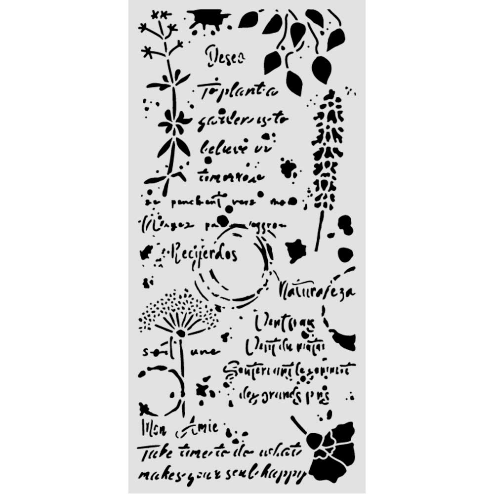 Stamperia Flowers and Poems Thick Stencils 12x25cm Flowers and Writings - KSTDL175