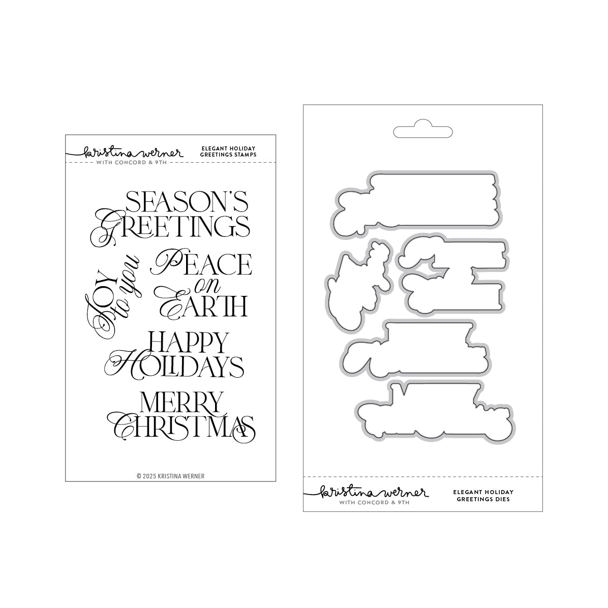 Concord & 9th Kristina Werner Elegant Holiday Greetings Stamp Set (4 x 6) & die Bundle