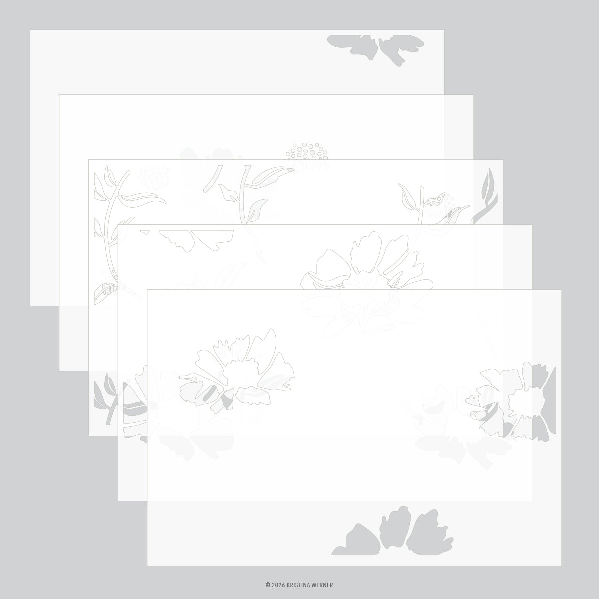 Concord & 9th KW Aubrey Blooms Stencil Pack (5 qty; 6 x 9)