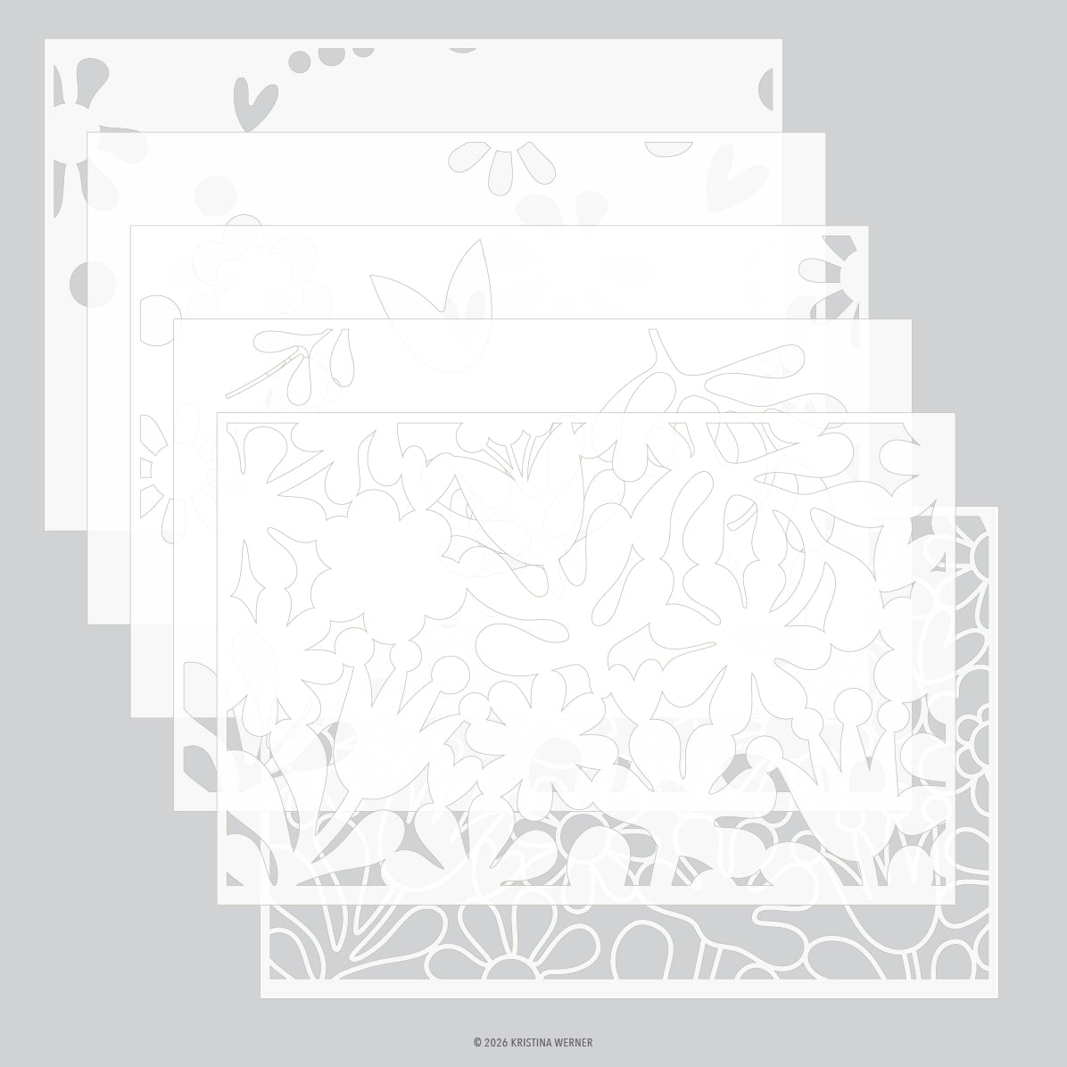 Concord & 9th KW Retro Flowers Stencil Pack (6 qty; 6 x 9)