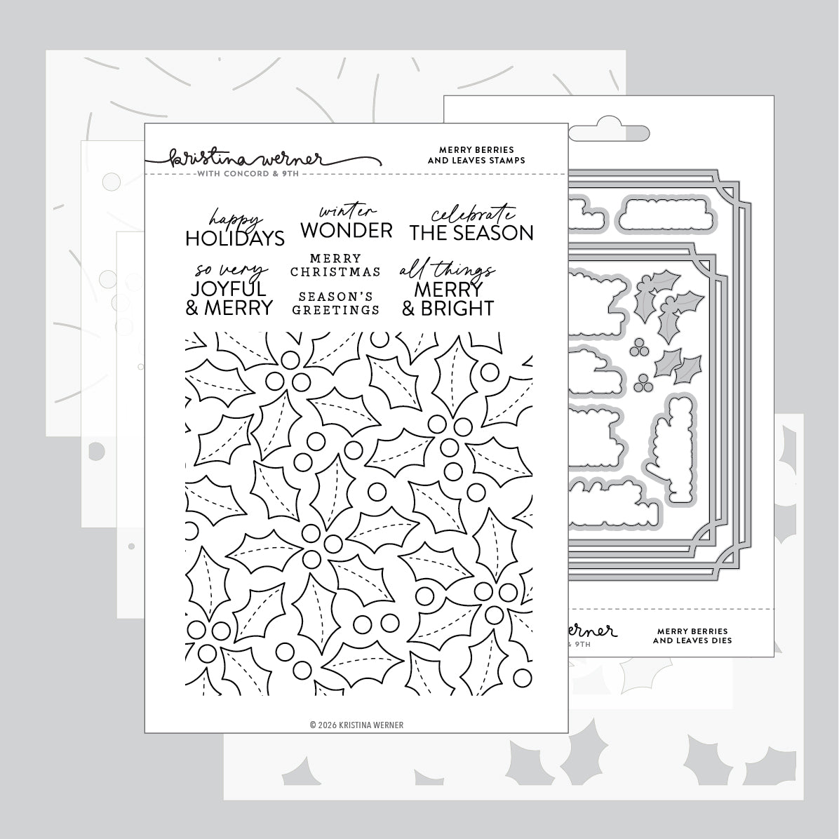 Concord & 9th KW Merry Berries and Leaves Stamps (6 x 8), Die & stencil Bundle