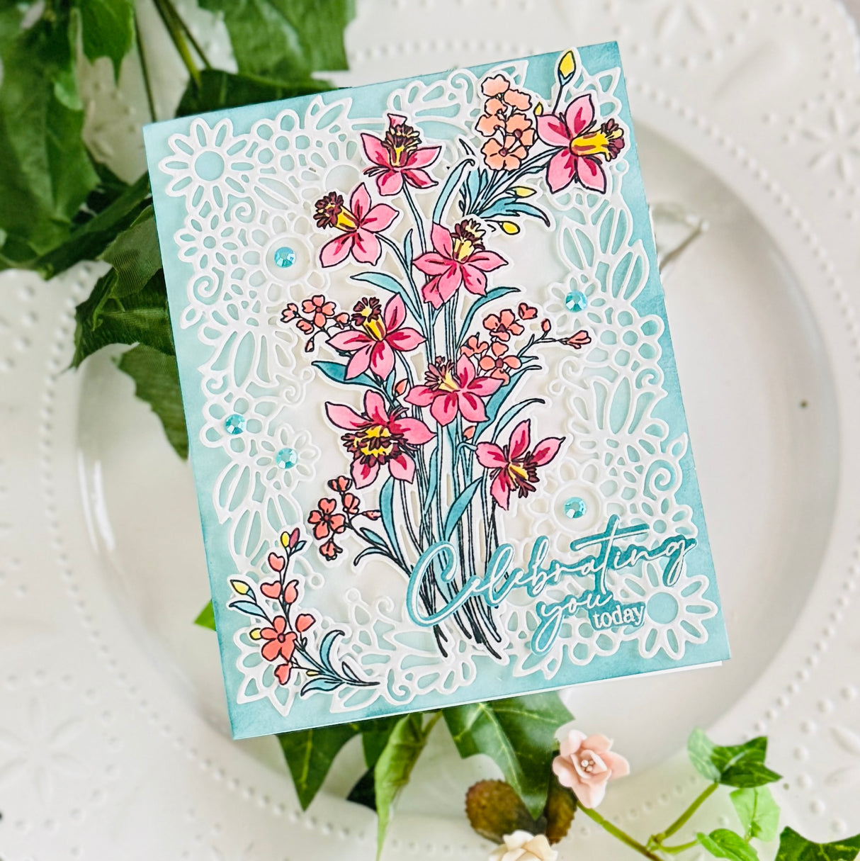Pinkfresh Studio Whispering Daffodils stamp, die, Stencil and Washi Bundle