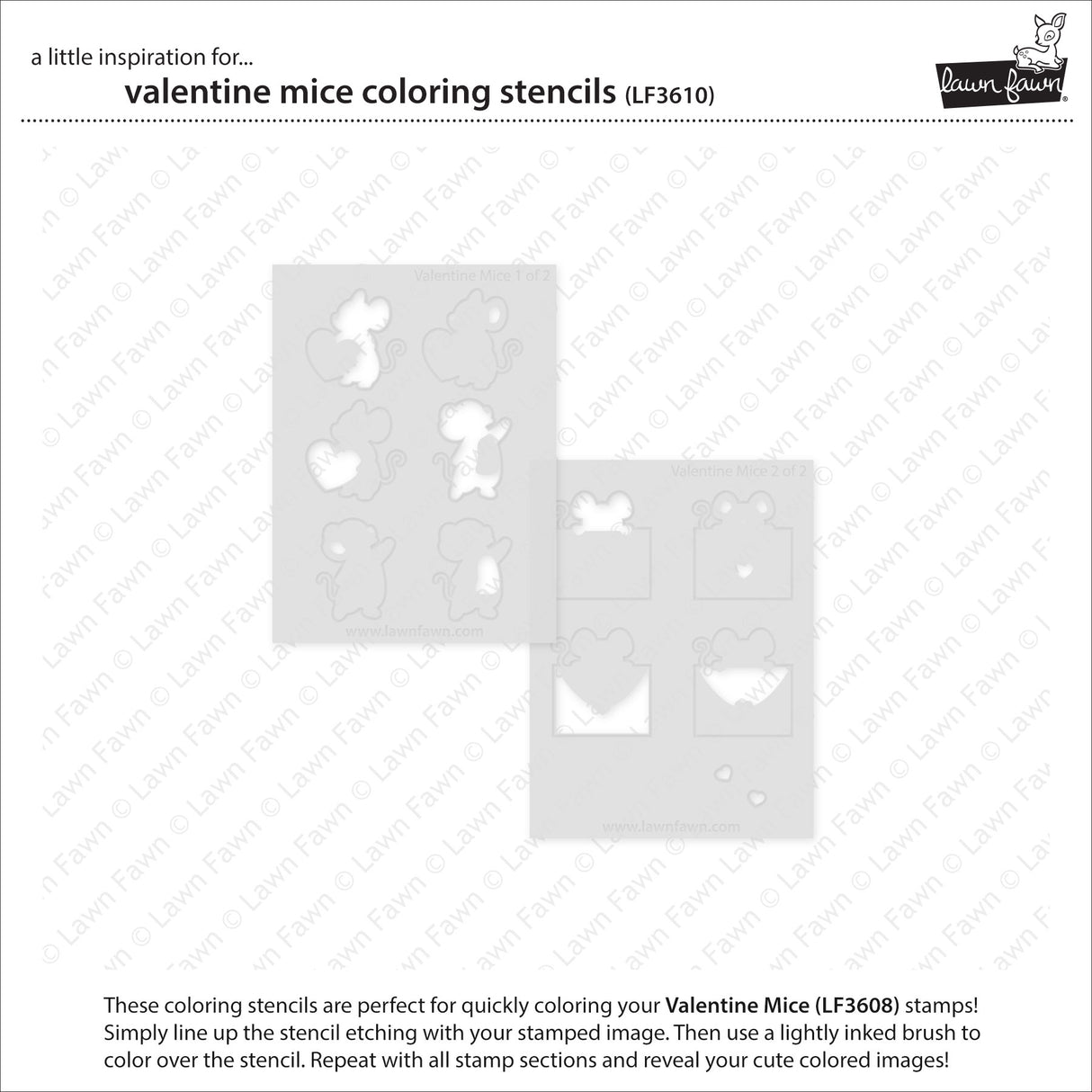 Lawn Fawn LF3610 - Lawn Clippings - Valentine Mice Coloring Stencils