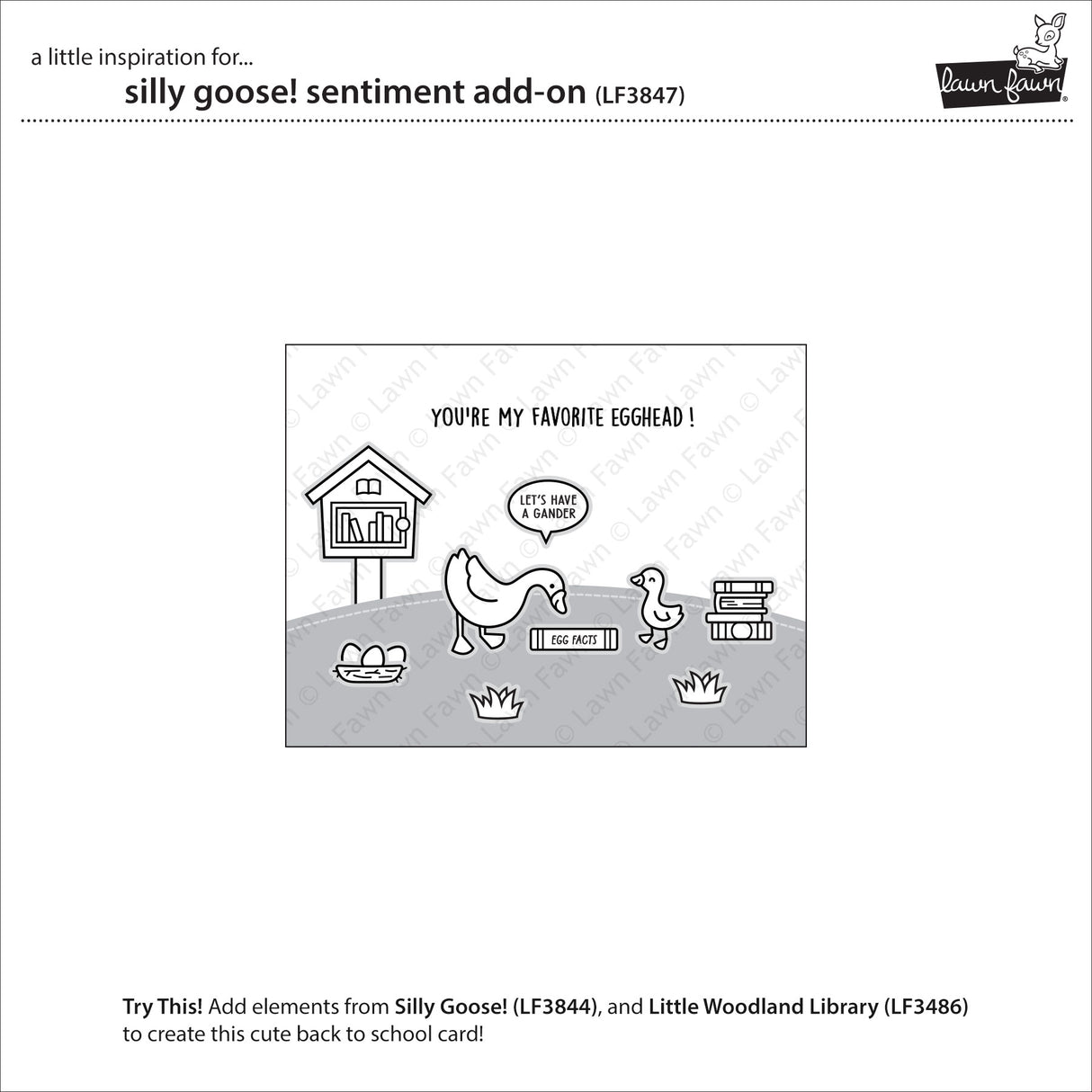 Lawn Fawn LF 3847 silly goose! sentiment add-on