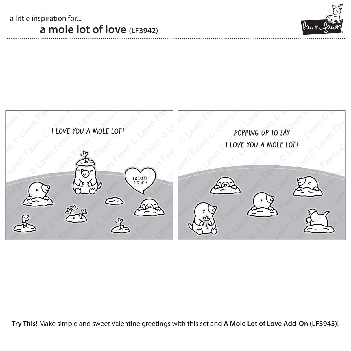 Lawn Fawn A Mole Lot of Love Stamp, Die and stencil LF3942,Lf3943, lf3944