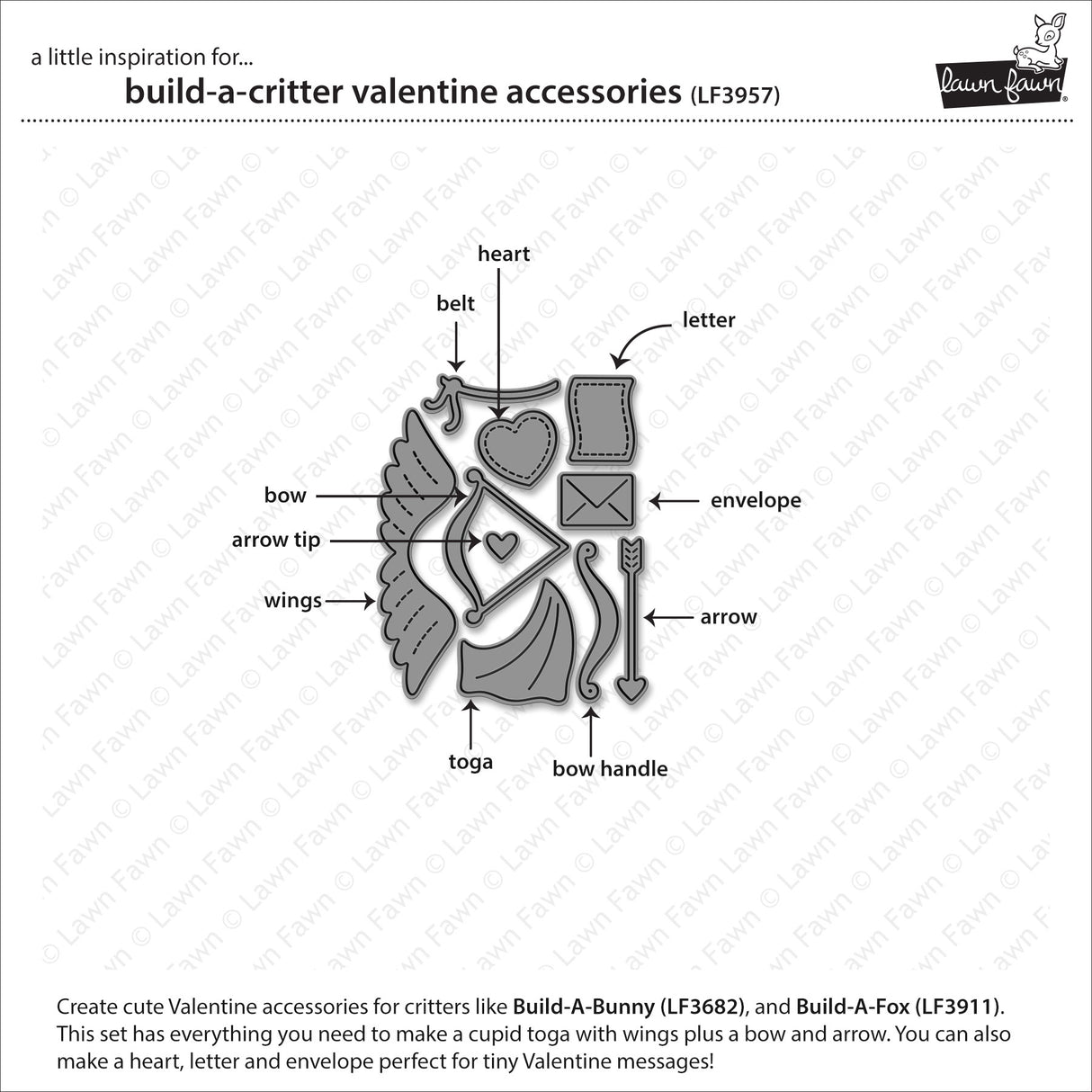 Lawn Fawn LF3957 - Lawn Cuts - Build-A-Critter Valentine Accessories Dies