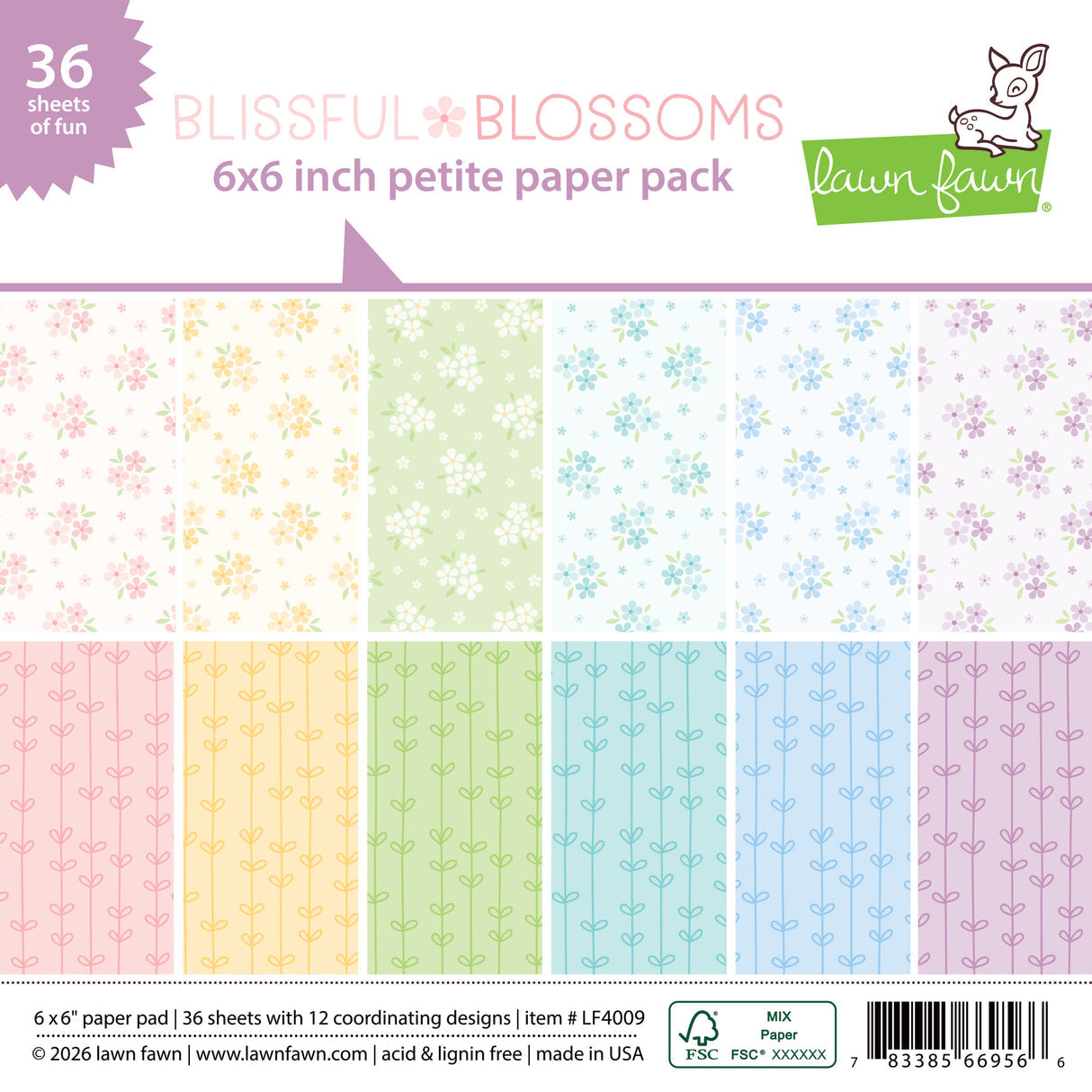 Lawn Fawn LF4009 - Paper - Blissful Blossoms - Petite Paper Pack