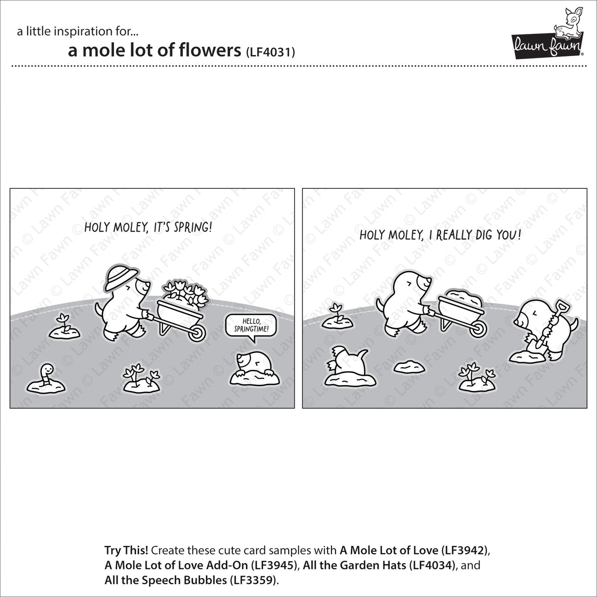 Lawn Fawn A Mole Lot of Flowers Stamp & Die Bundle LF4031/LF4032