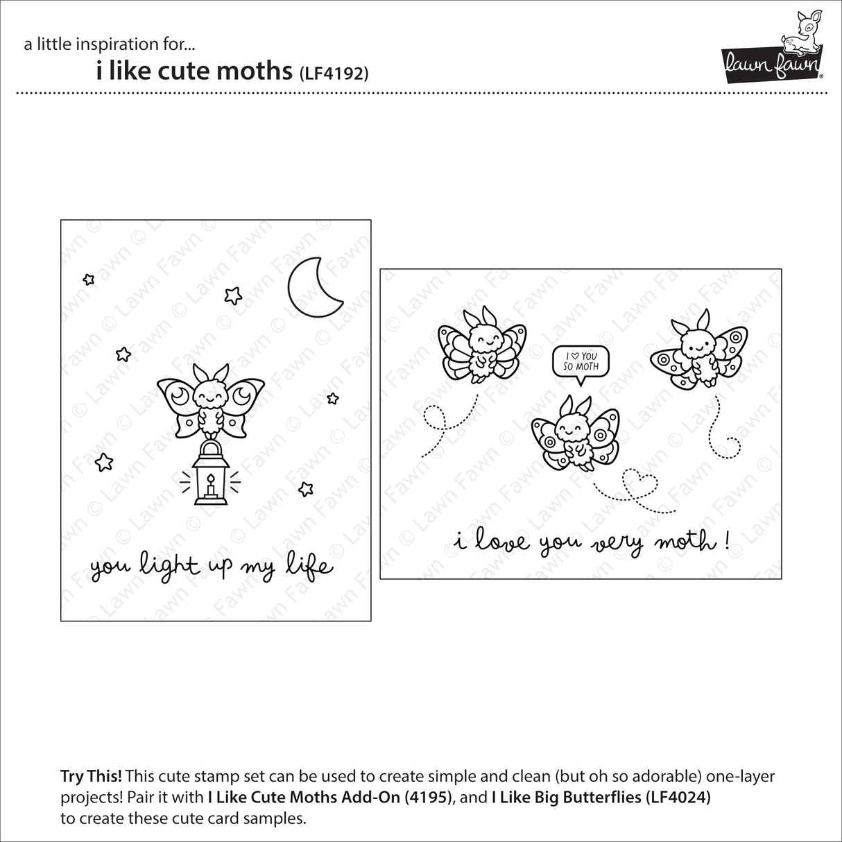 Lawn Fawn I Like Cute Moths Stamp and Dies Bundle - LF4193/LF4192