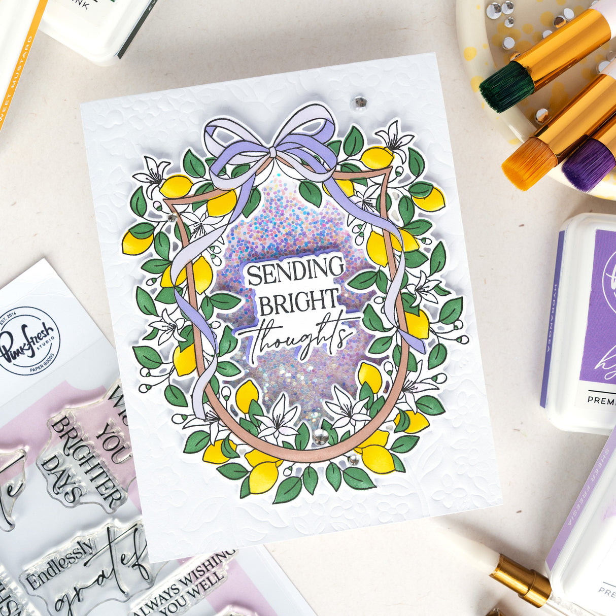 Pinkfresh Studio Lemon Blossom Crest Stamp / die/ Stencil Bundle