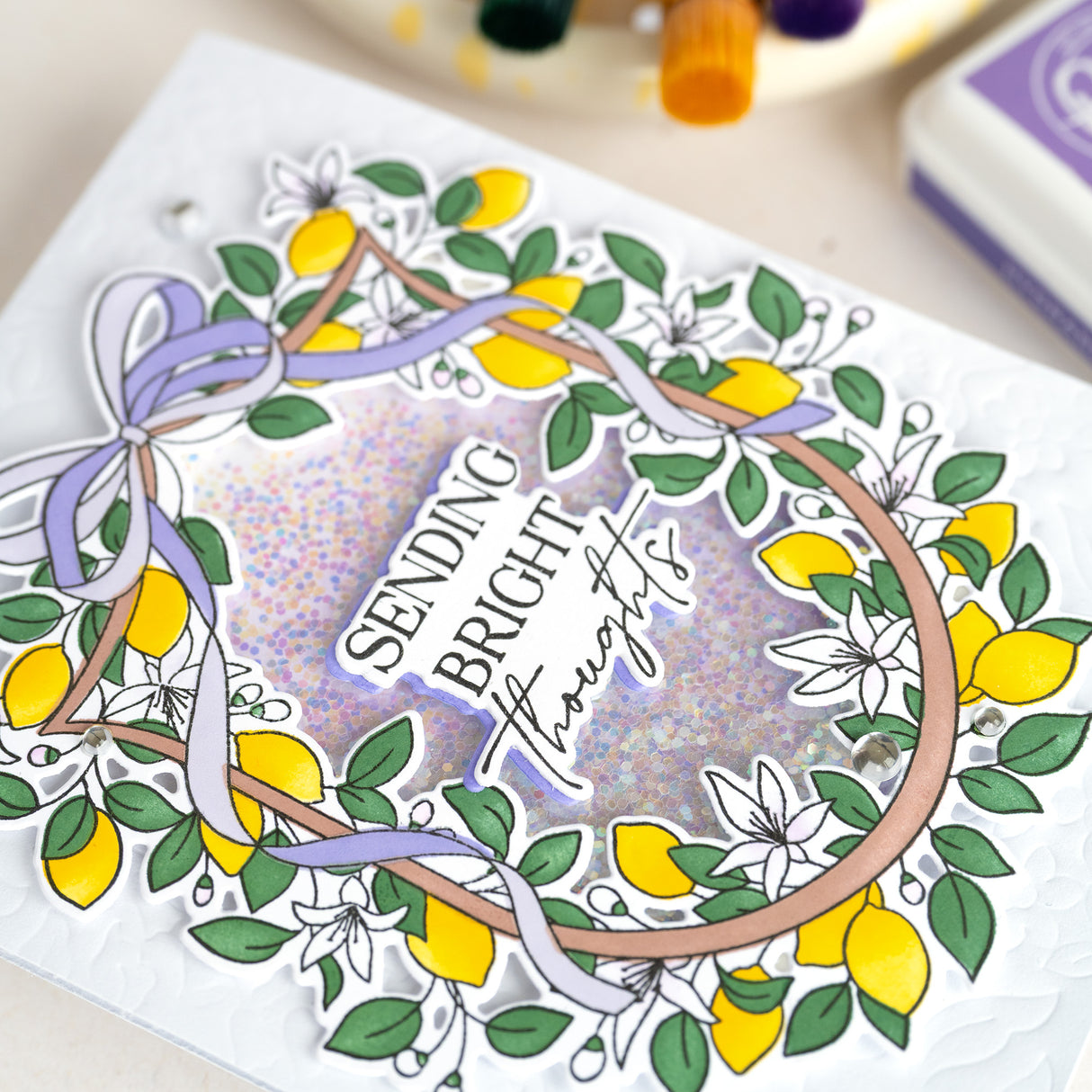 Pinkfresh Studio Lemon Blossom Crest Stamp / die/ Stencil Bundle