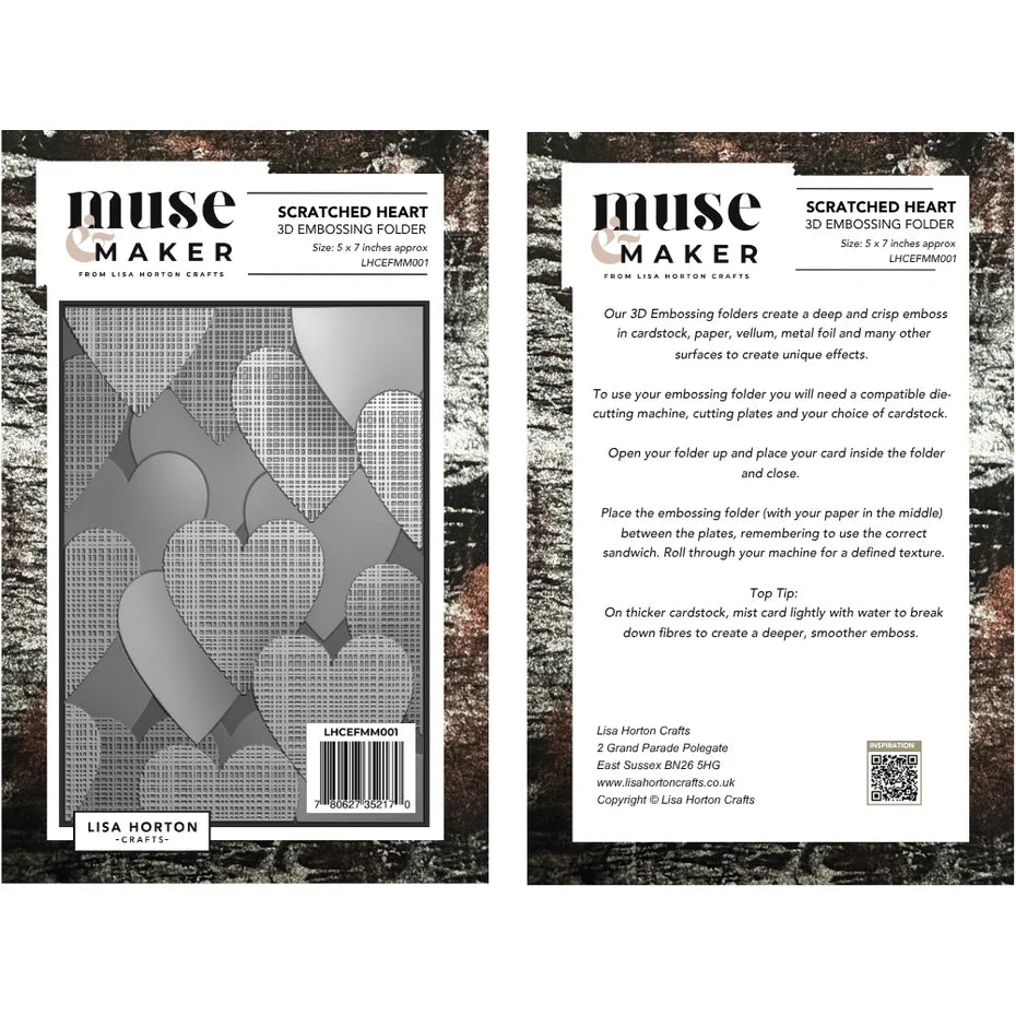 Lisa Horton Crafts Muse & Maker 3D Embossing Folder Scratched Heart - LHCEFMM001
