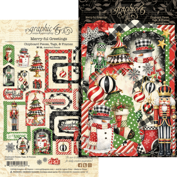 Graphic 45 Merry-ful Greetings Chipboard Pieces, Tags & Frames - 4503280