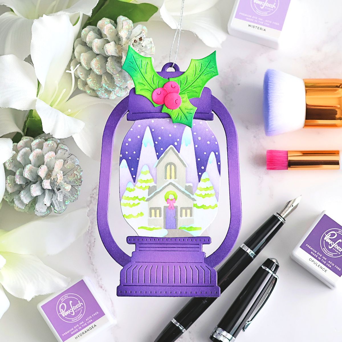 Pinkfresh Studio Lantern Landscapes: Snowy Cottage stencil