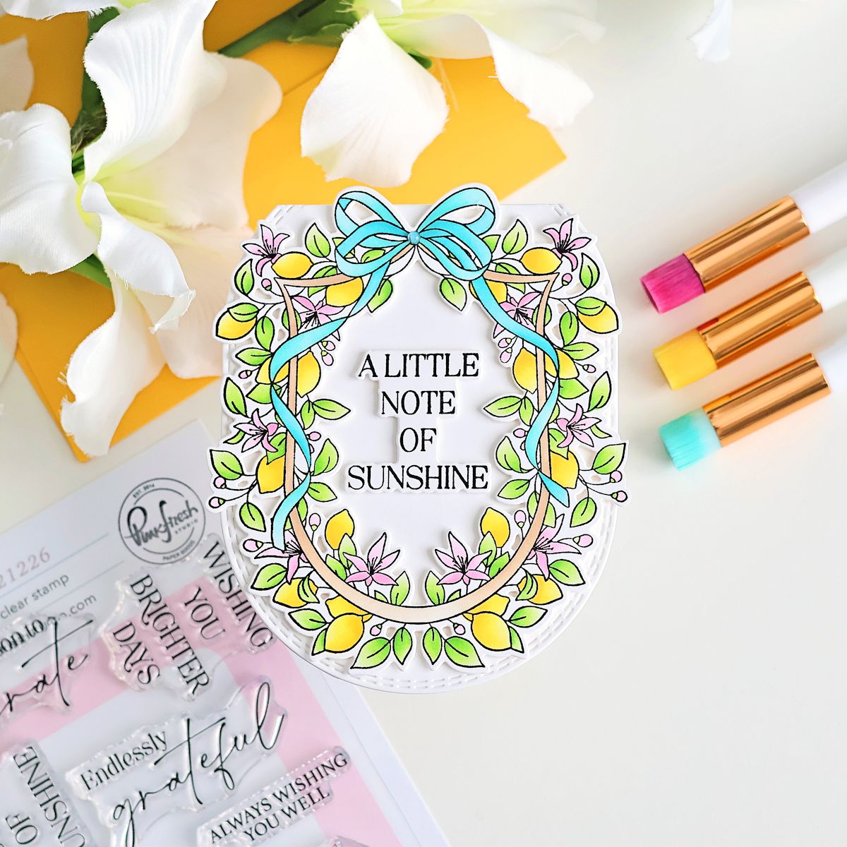 Pinkfresh Studio Lemon Blossom Crest Stamp / die/ Stencil Bundle