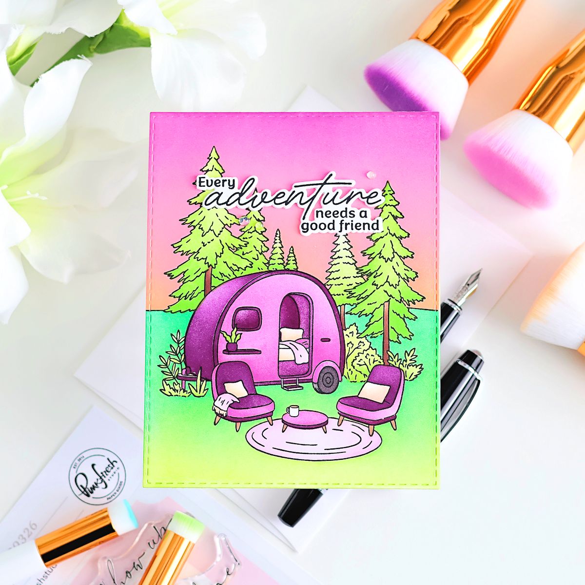 Pinkfresh Studio Retro Camp Days Stamp/ Die/ Stencil Bundle