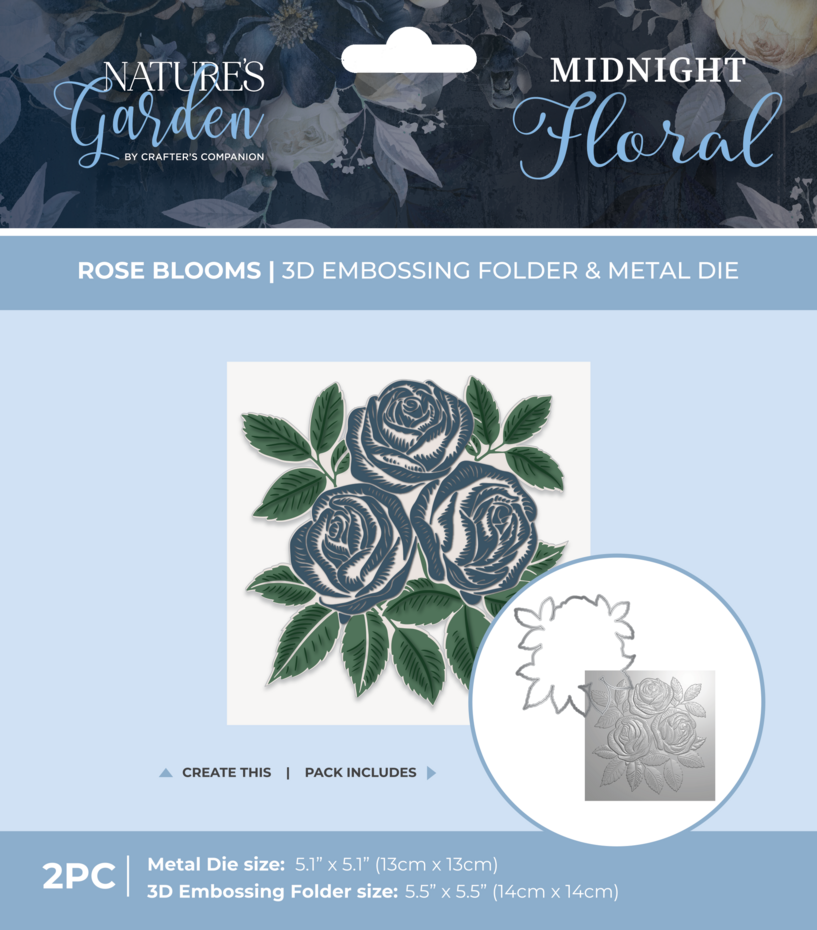 Crafter’s Companion Midnight Floral 3D Embossing Folder & Die – Rose Blooms