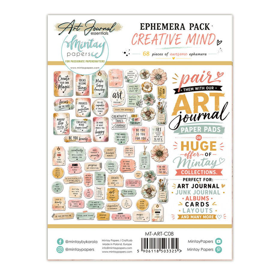 Mintay Art Journal Ephemera Pack Creative Mind (68pcs) - MT-ART-C08