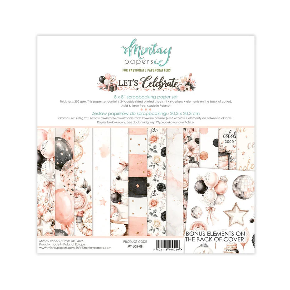 Mintay Let's Celebrate 8x8 Inch Scrapbooking Paper Set
