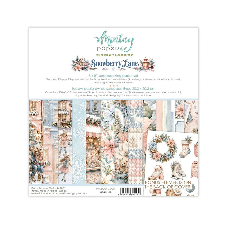 Mintay Snowberry Lane 8x8 Inch Scrapbooking Paper Set