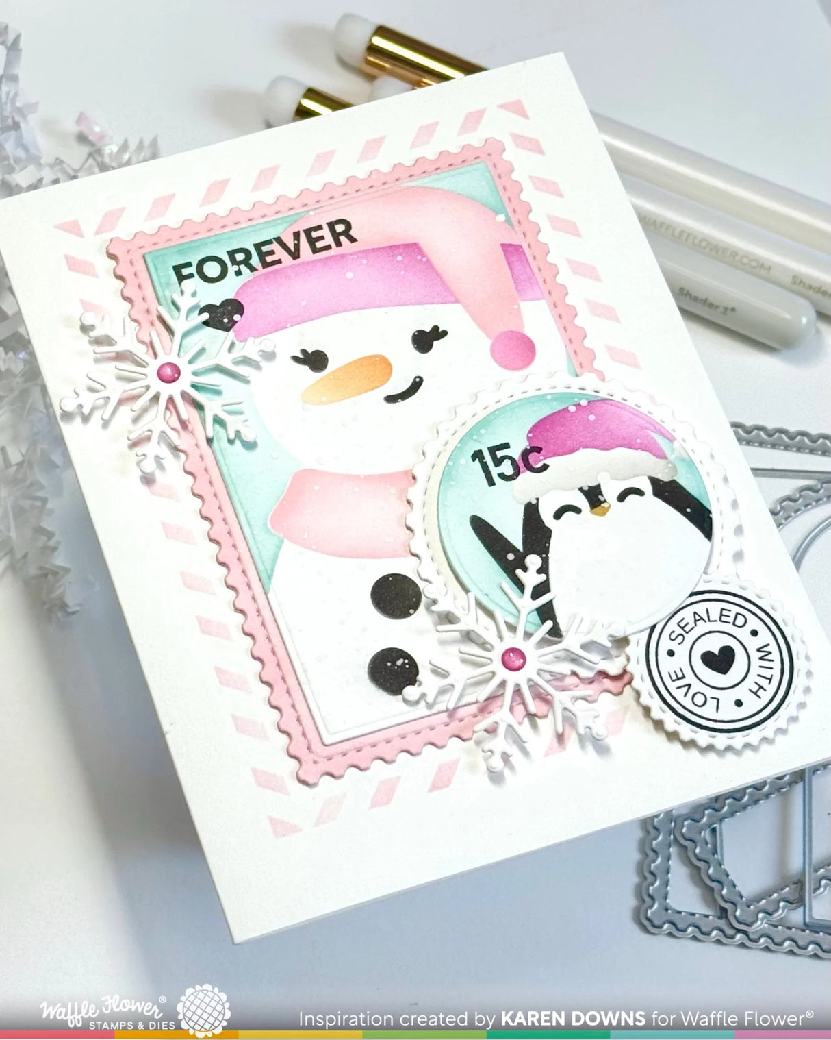 Waffle Flower Crafts Nesting Postage Collage Let it Snow Stencil