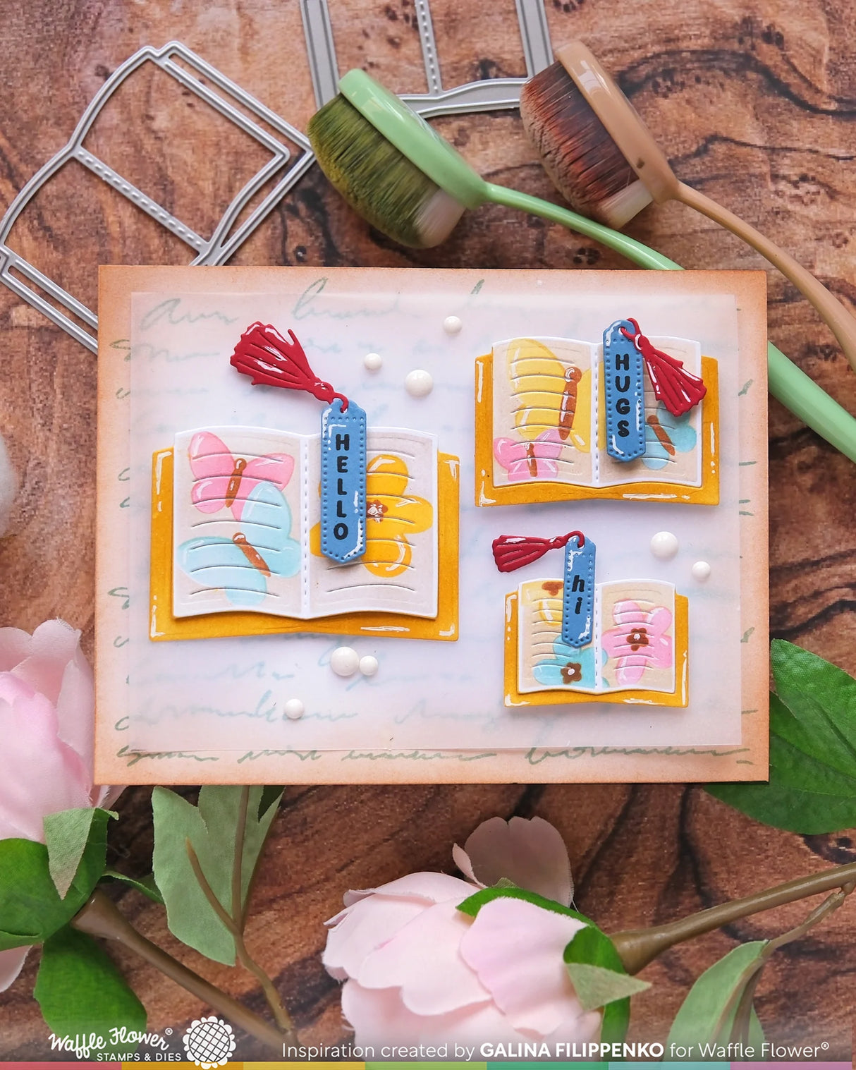 Waffle Flower Crafts Open Book Bookmark Sentiments Stamp Set