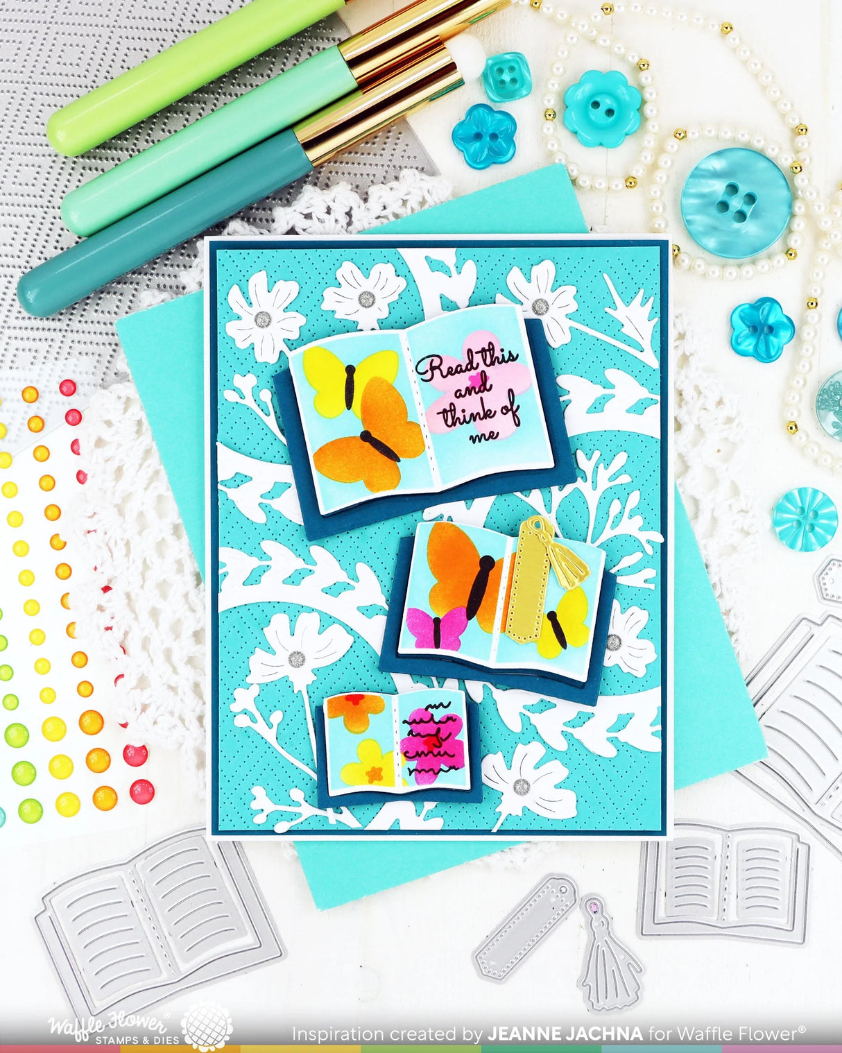 Waffle Flower Crafts Open Book Trio Butterfly Stencil