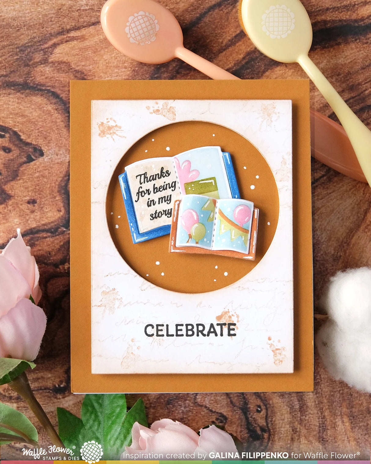 Waffle Flower Crafts Open Book Trio Sentiments Stamp Set