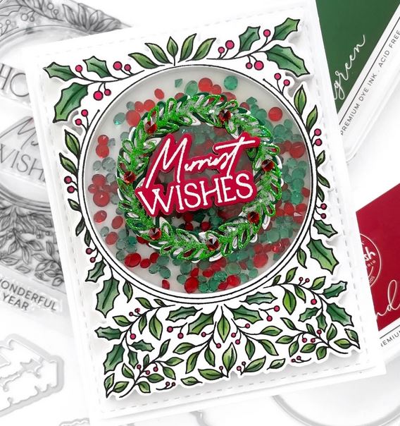 Pinkfresh Studio Happy Holidays Circle Frame layering stencil set RETIRED