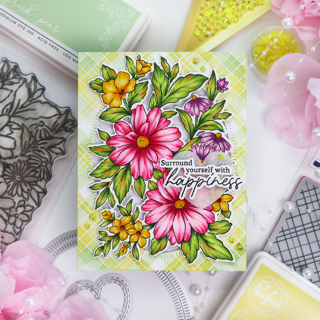 Pinkfresh Studio Painted Daisies layering stencil RETIRED