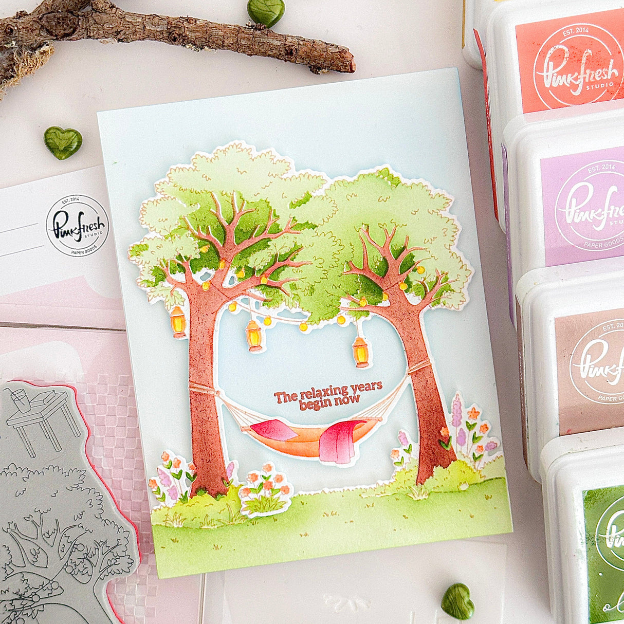 Pinkfresh Studio Peaceful Pause Cling Stamp/ Die/ Stencil Bundle